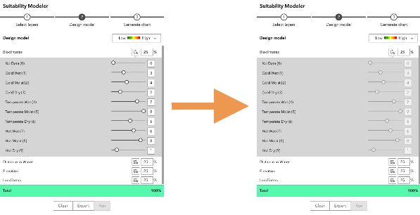 Unavailable slider controls in the Suitability Modeler widget
